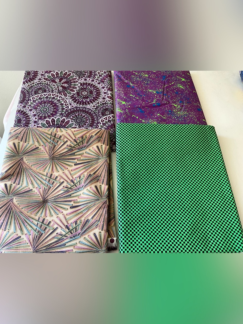 Quilting Sewing Crafts Fabric Lot Hoffman Chek Paisley Purple Green Black Cotton